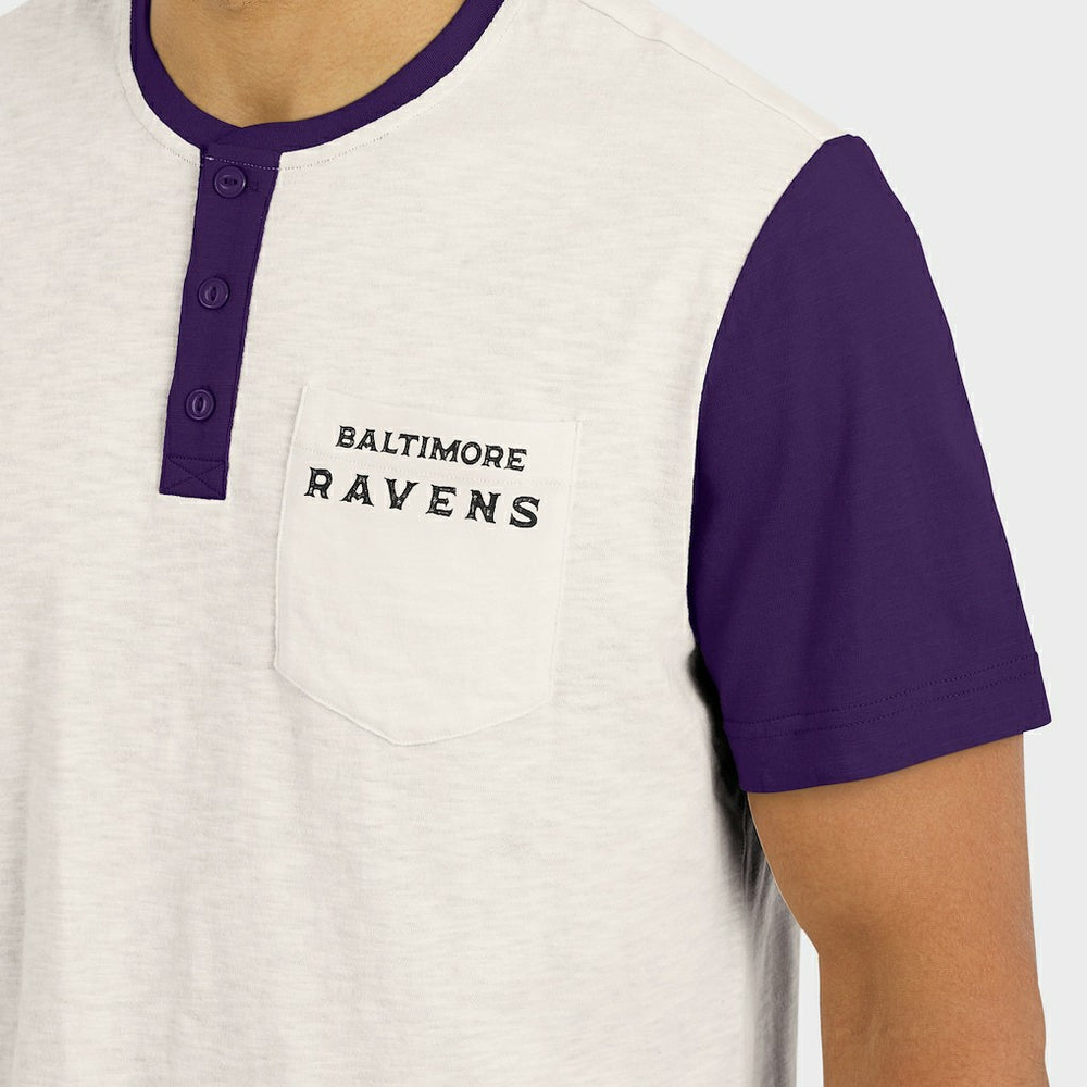 Baltimore Ravens Darius Rucker Collection Henley Colorblock Slub Pocket T-Shirt Cream - Fanatics