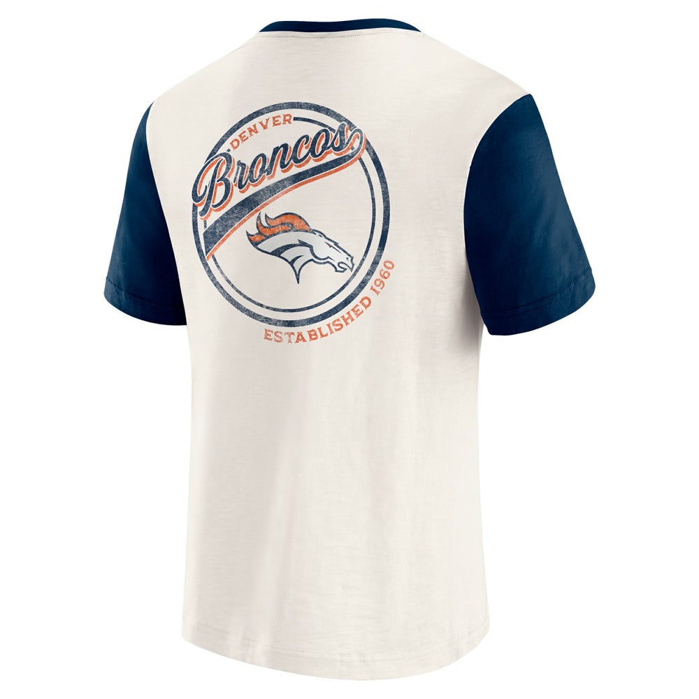 Denver Broncos Darius Rucker Collection Henley Colorblock Slub Pocket T-Shirt Cream - Fanatics