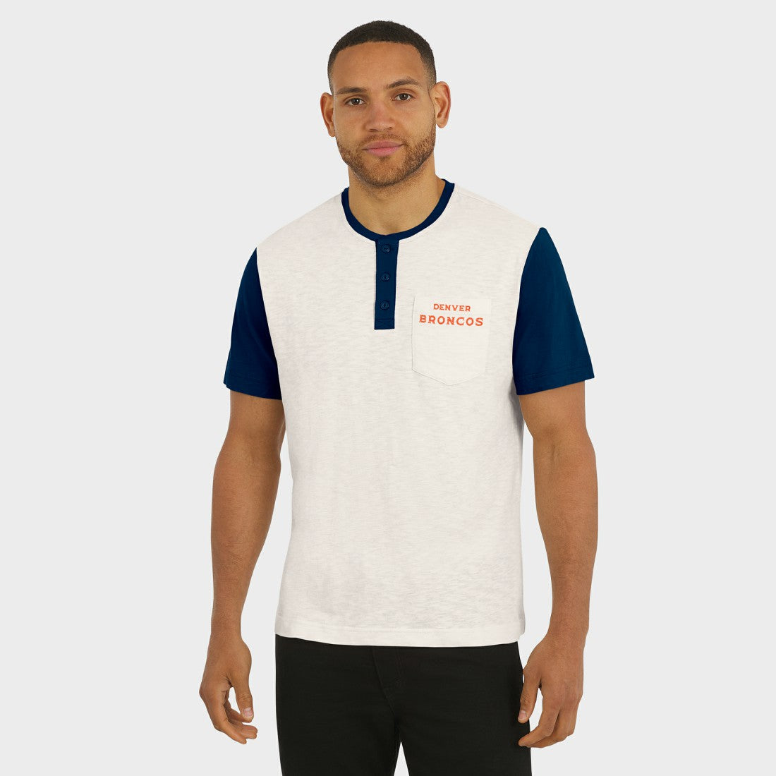Denver Broncos Darius Rucker Collection Henley Colorblock Slub Pocket T-Shirt Cream - Fanatics