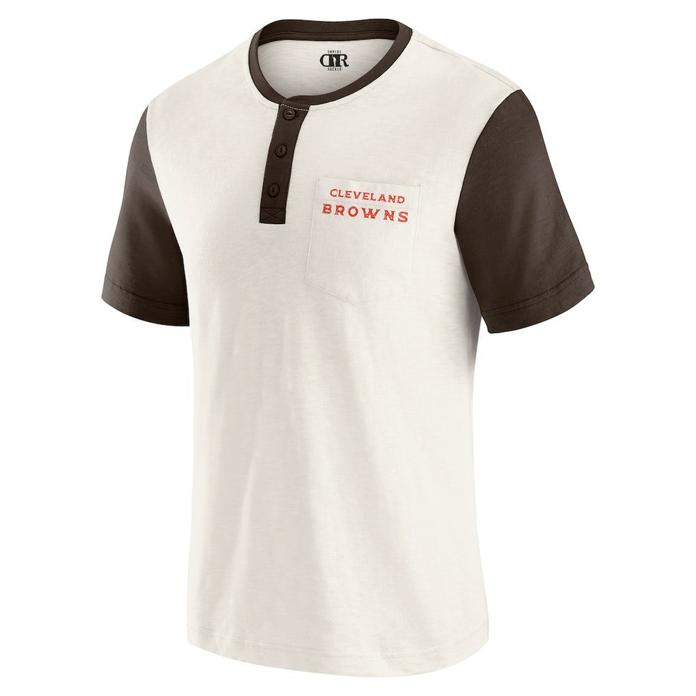Cleveland Browns Darius Rucker Collection Henley Colorblock Slub Pocket T-Shirt Cream - Fanatics