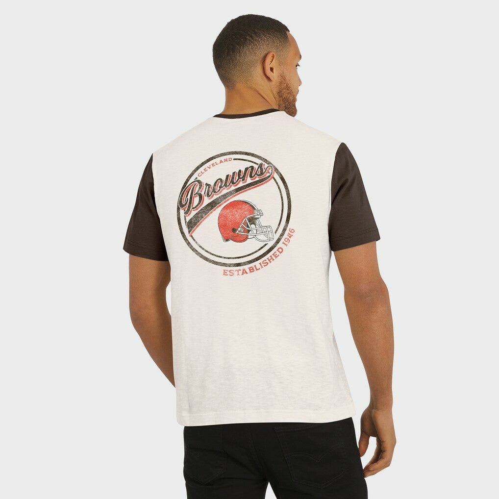 Cleveland Browns Darius Rucker Collection Henley Colorblock Slub Pocket T-Shirt Cream - Fanatics