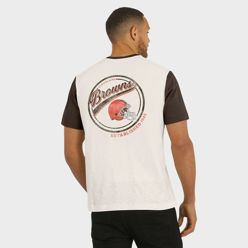 Cleveland Browns Darius Rucker Collection Henley Colorblock Slub Pocket T-Shirt Cream - Fanatics