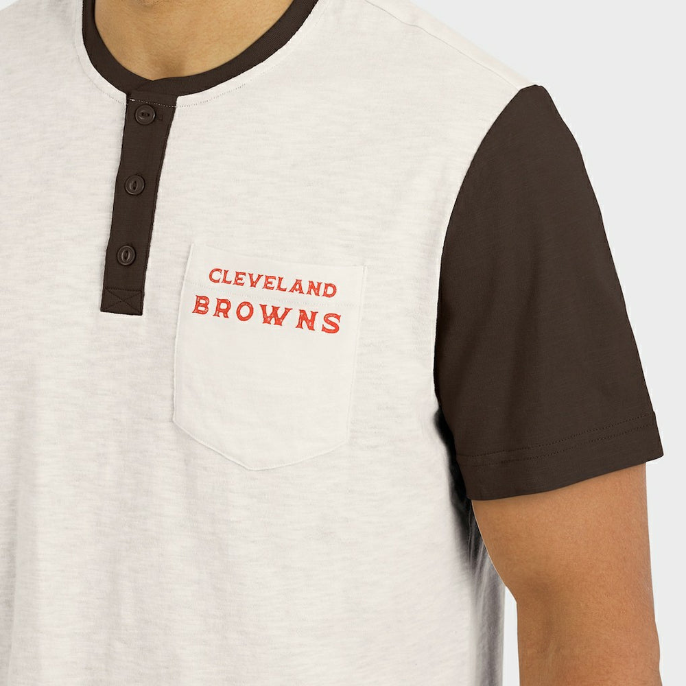 Cleveland Browns Darius Rucker Collection Henley Colorblock Slub Pocket T-Shirt Cream - Fanatics