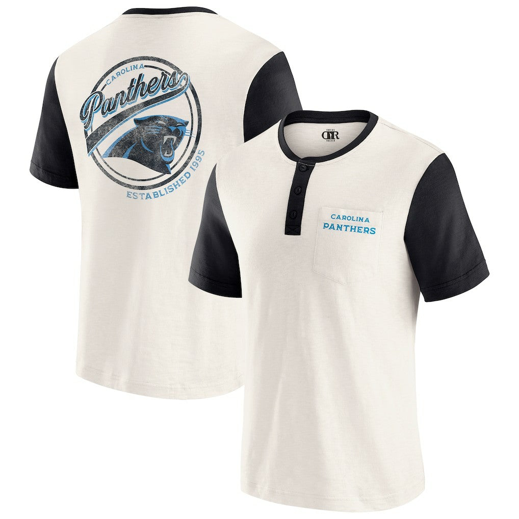 Carolina Panthers Darius Rucker Collection Henley Colorblock Slub Pocket T-Shirt Cream - Fanatics
