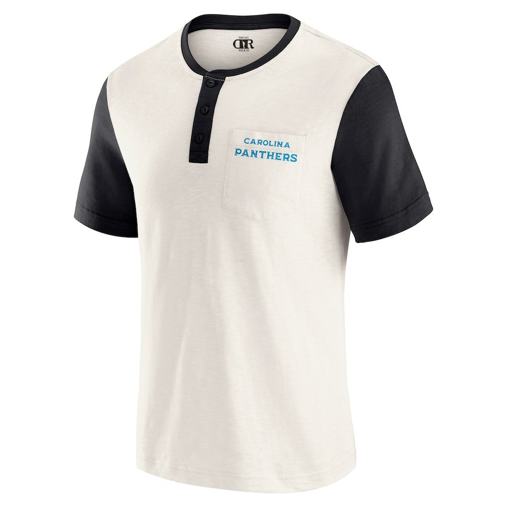 Carolina Panthers Darius Rucker Collection Henley Colorblock Slub Pocket T-Shirt Cream - Fanatics