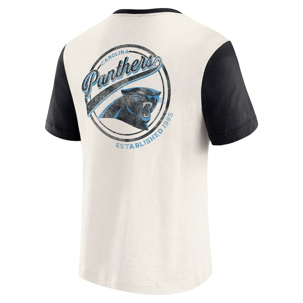 Carolina Panthers Darius Rucker Collection Henley Colorblock Slub Pocket T-Shirt Cream - Fanatics