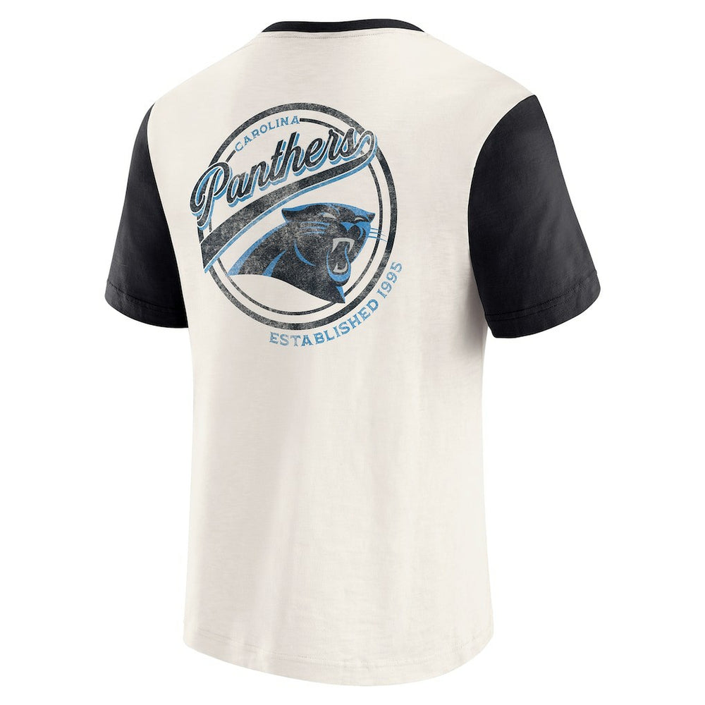 Carolina Panthers Darius Rucker Collection Henley Colorblock Slub Pocket T-Shirt Cream - Fanatics