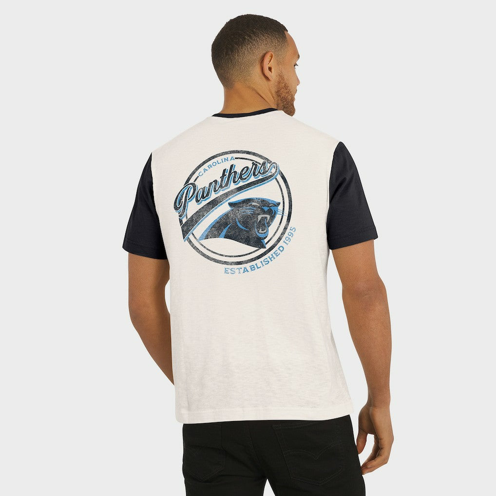 Carolina Panthers Darius Rucker Collection Henley Colorblock Slub Pocket T-Shirt Cream - Fanatics