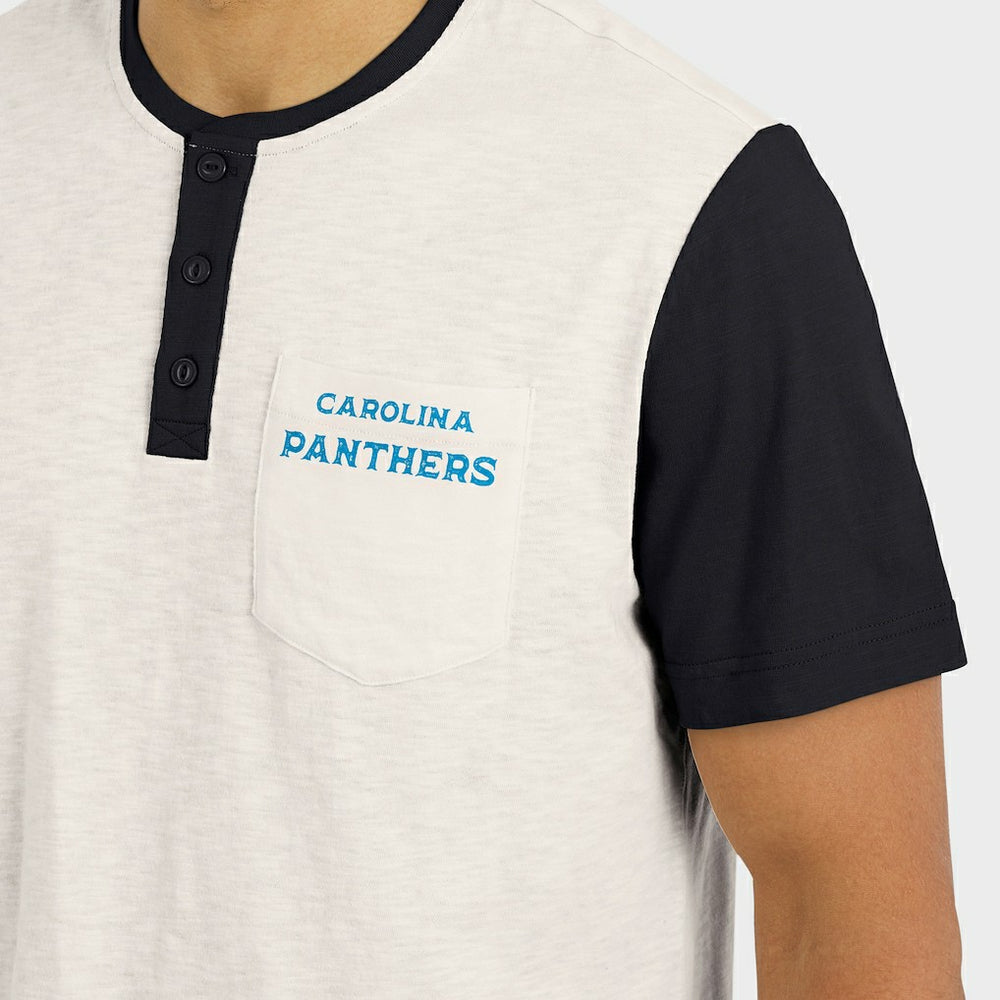 Carolina Panthers Darius Rucker Collection Henley Colorblock Slub Pocket T-Shirt Cream - Fanatics