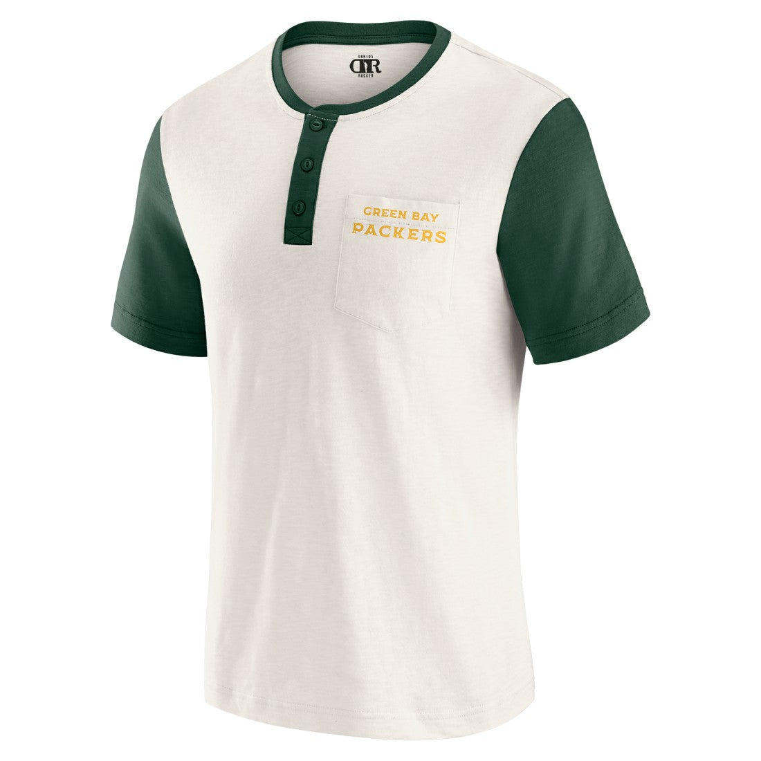 Green Bay Packers Darius Rucker Collection Henley Colorblock Slub Pocket T-Shirt Cream - Fanatics