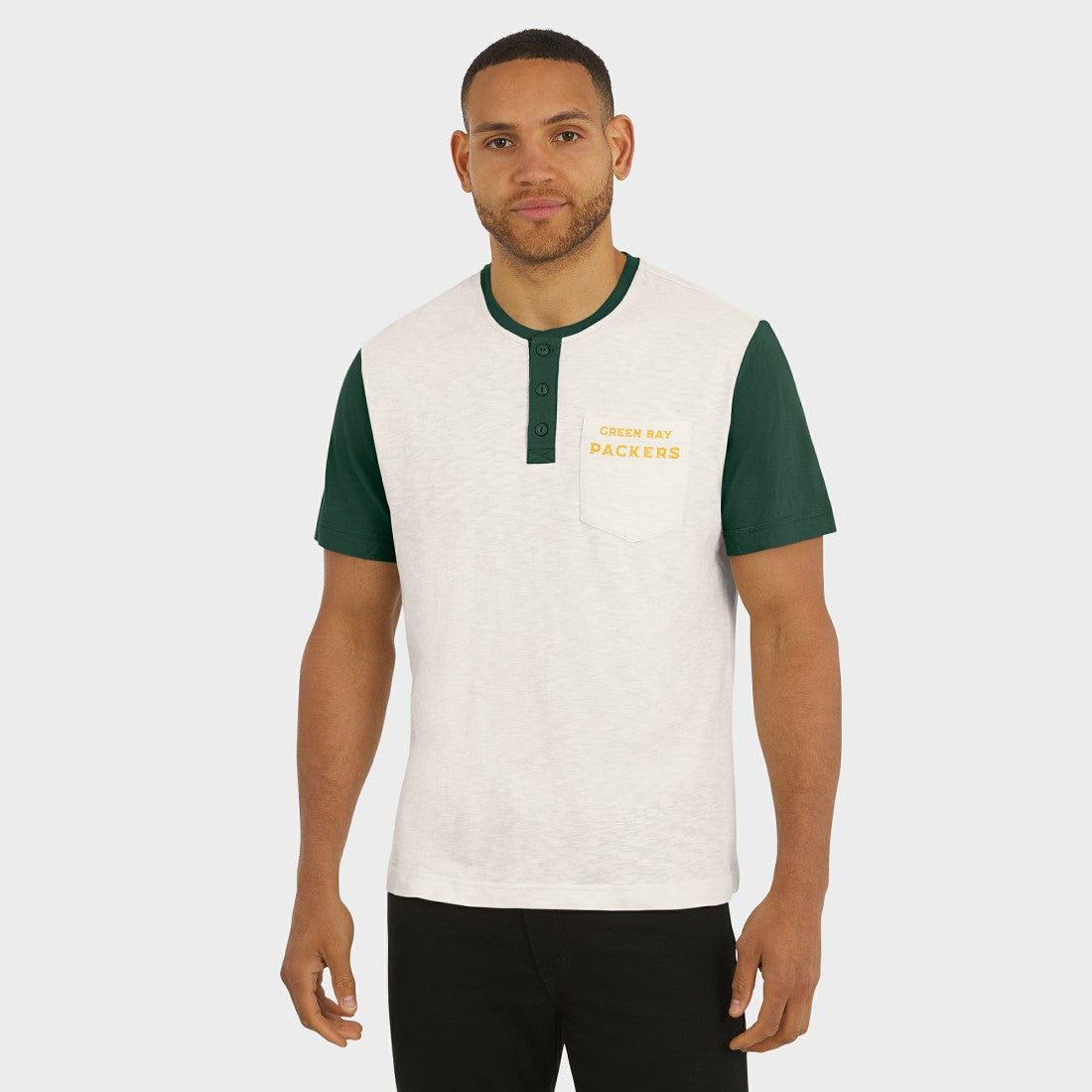 Green Bay Packers Darius Rucker Collection Henley Colorblock Slub Pocket T-Shirt Cream - Fanatics