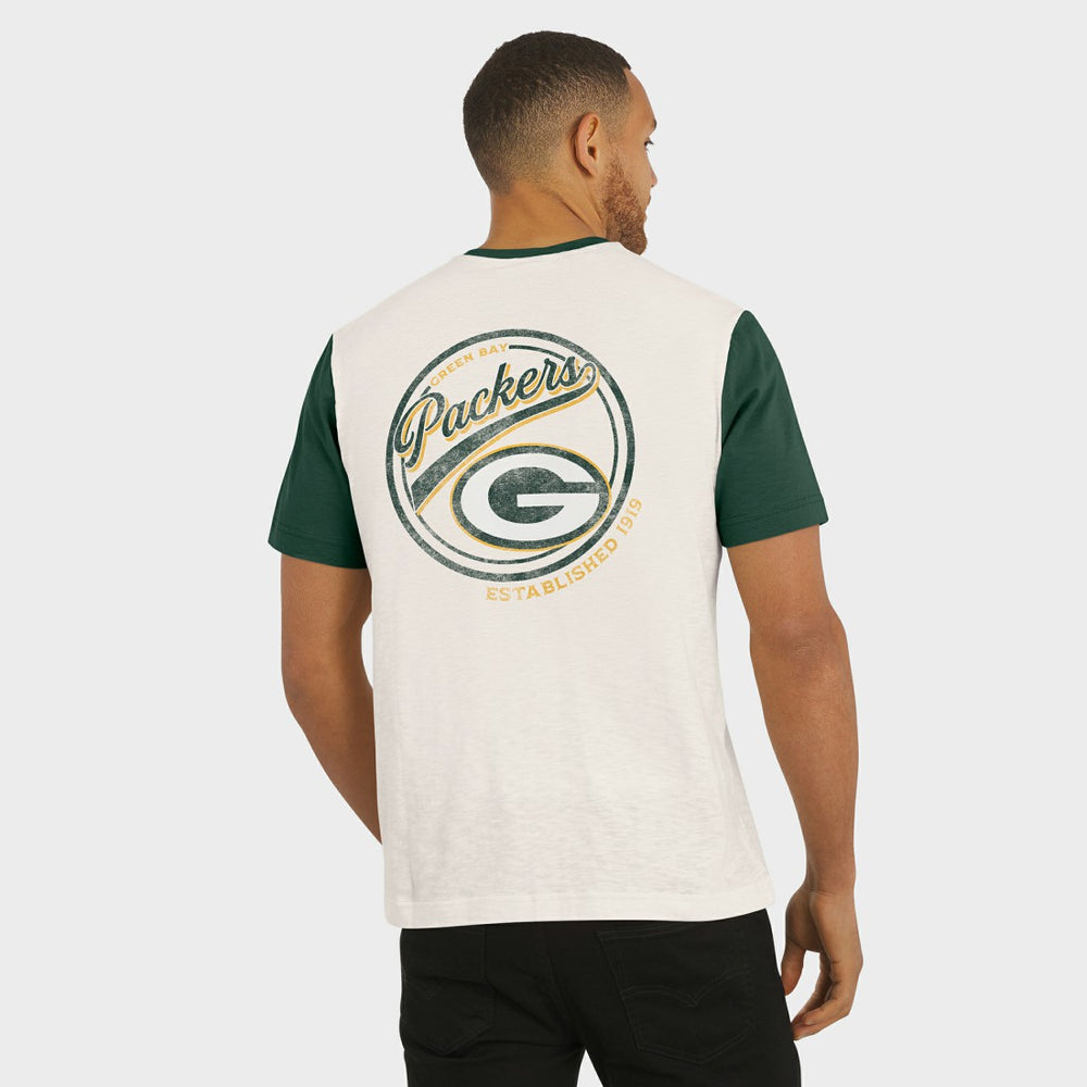 Green Bay Packers Darius Rucker Collection Henley Colorblock Slub Pocket T-Shirt Cream - Fanatics