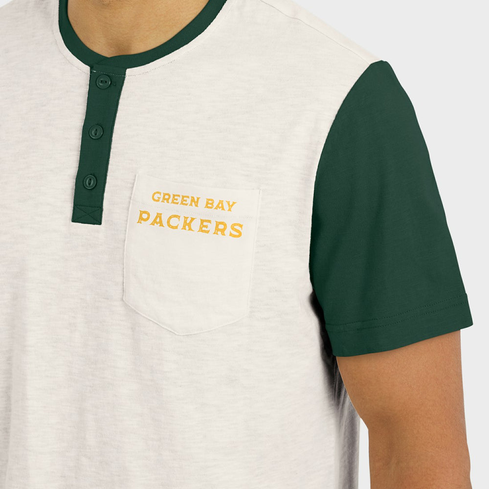 Green Bay Packers Darius Rucker Collection Henley Colorblock Slub Pocket T-Shirt Cream - Fanatics