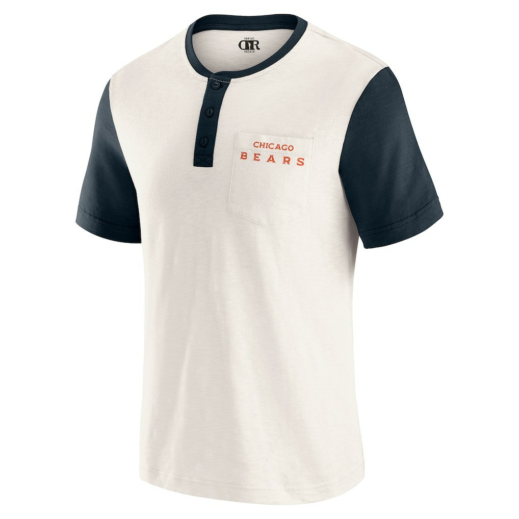 Chicago Bears Darius Rucker Collection Henley Colorblock Slub Pocket T-Shirt Cream - Fanatics