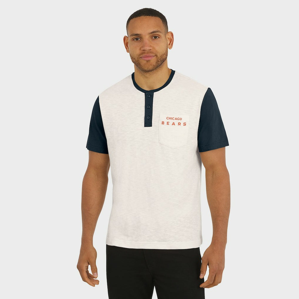 Chicago Bears Darius Rucker Collection Henley Colorblock Slub Pocket T-Shirt Cream - Fanatics