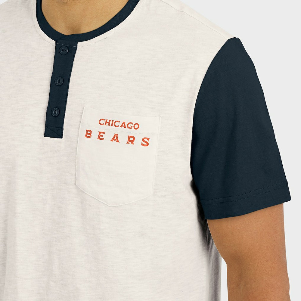 Chicago Bears Darius Rucker Collection Henley Colorblock Slub Pocket T-Shirt Cream - Fanatics