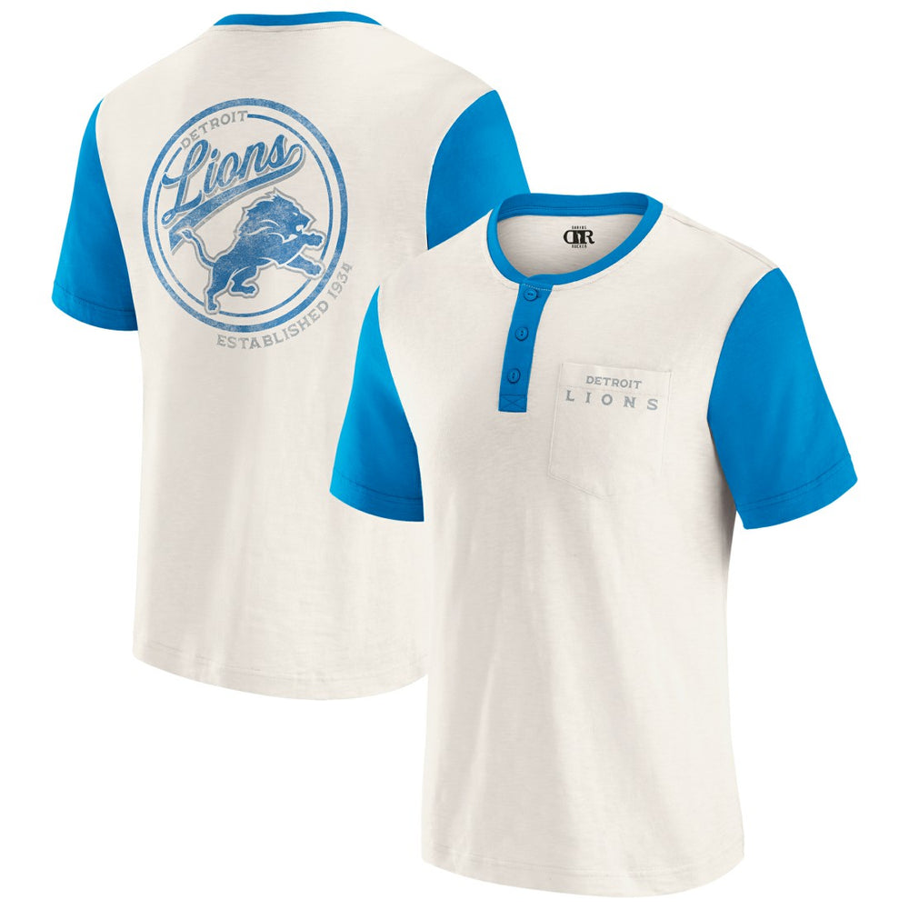 Detroit Lions Darius Rucker Collection Henley Colorblock Slub Pocket T-Shirt Cream - Fanatics