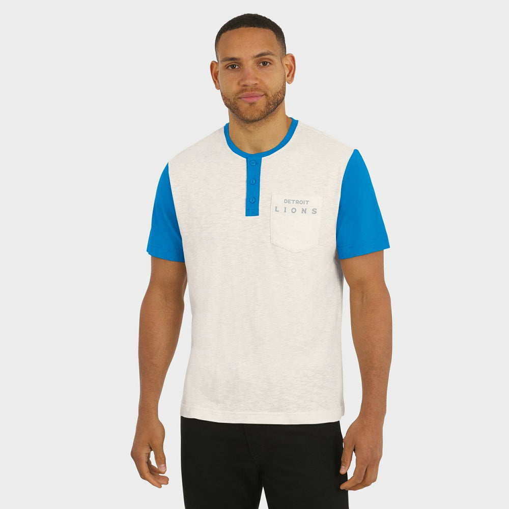 Detroit Lions Darius Rucker Collection Henley Colorblock Slub Pocket T-Shirt Cream - Fanatics