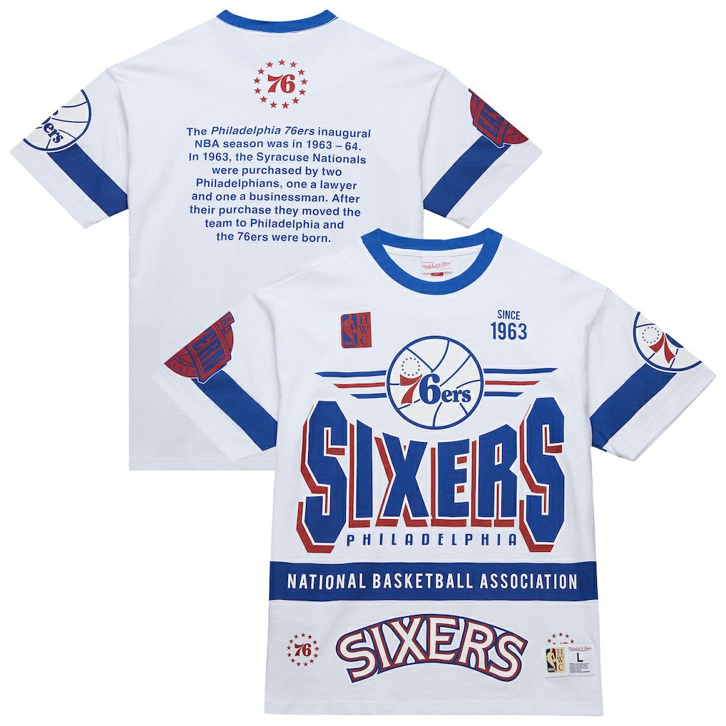 Mitchell & Ness - Philadelphia 76ers Unisex Hardwood Classics Vintage Team Origins Premium T-Shirt - White