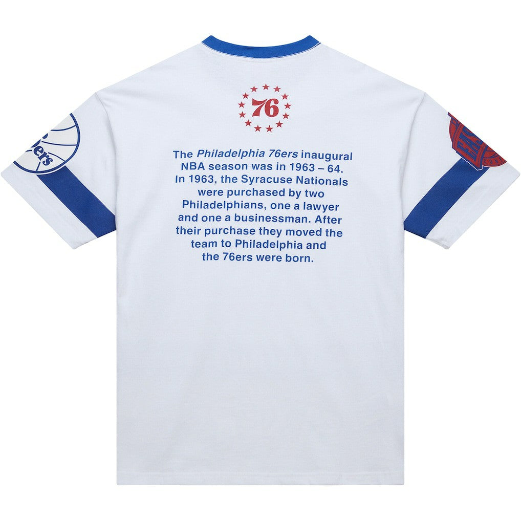 Mitchell & Ness - Philadelphia 76ers Unisex Hardwood Classics Vintage Team Origins Premium T-Shirt - White