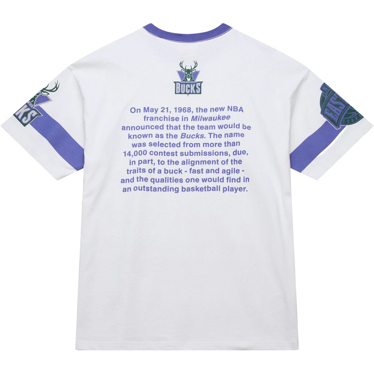 Mitchell & Ness - Milwaukee Bucks Unisex Hardwood Classics Vintage Team Origins Premium T-Shirt - White