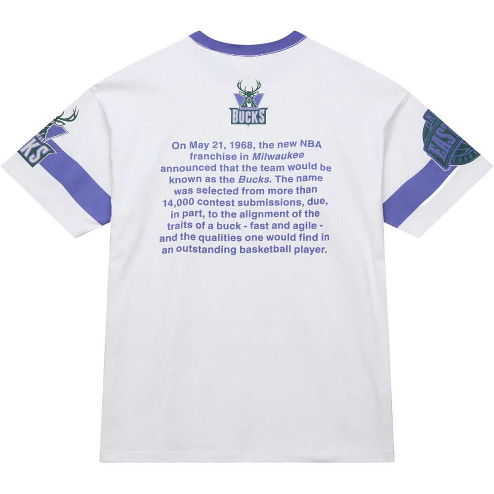 Mitchell & Ness - Milwaukee Bucks Unisex Hardwood Classics Vintage Team Origins Premium T-Shirt - White
