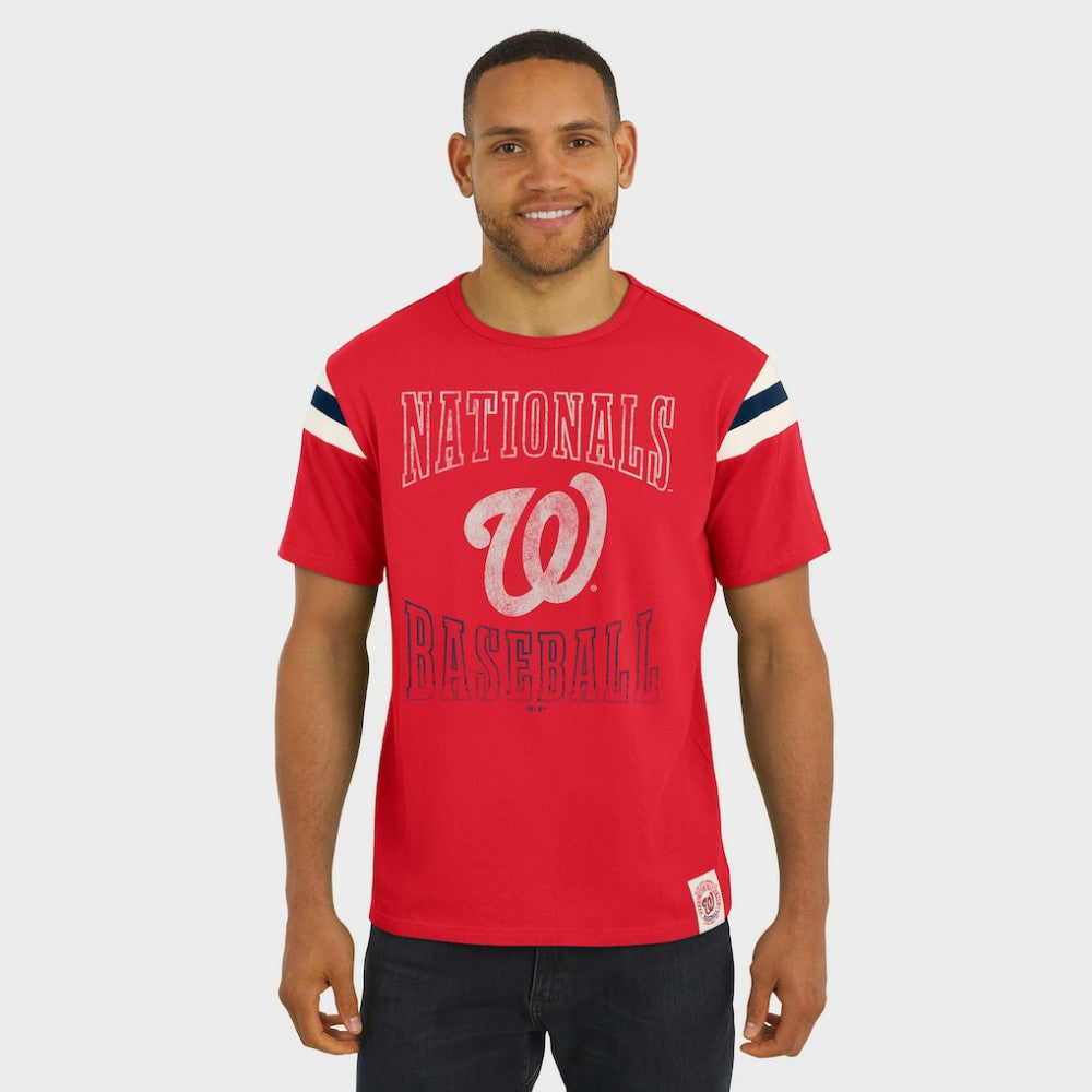 Washington Nationals Darius Rucker Collection by Fanatics Distressed Sleeve Stripe T-Shirt Clearance