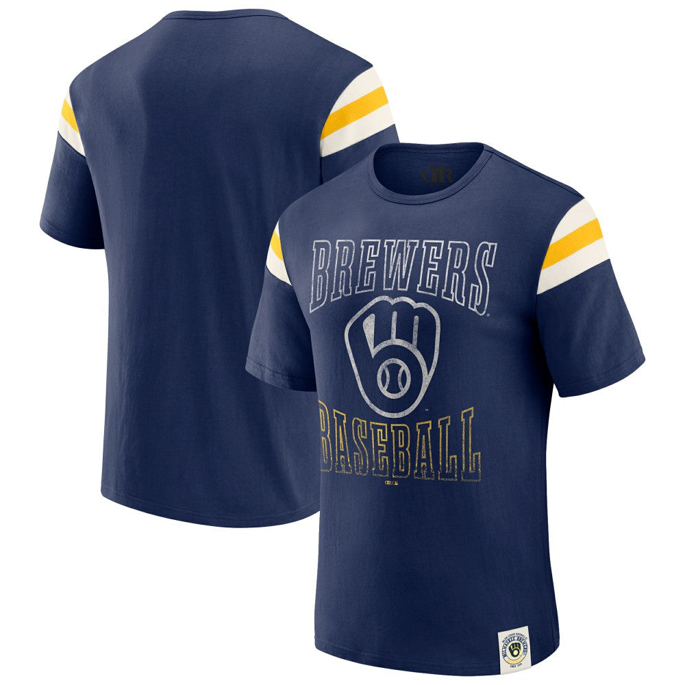 Milwaukee Brewers Darius Rucker Collection by Fanatics Distressed Sleeve Stripe T-Shirt Sale