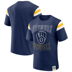 Milwaukee Brewers Darius Rucker Collection by Fanatics Distressed Sleeve Stripe T-Shirt Sale