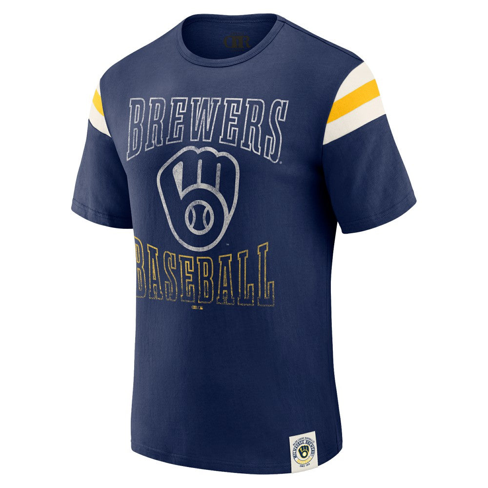 Milwaukee Brewers Darius Rucker Collection by Fanatics Distressed Sleeve Stripe T-Shirt Sale
