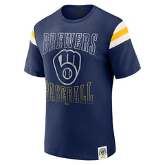 Milwaukee Brewers Darius Rucker Collection by Fanatics Distressed Sleeve Stripe T-Shirt Sale