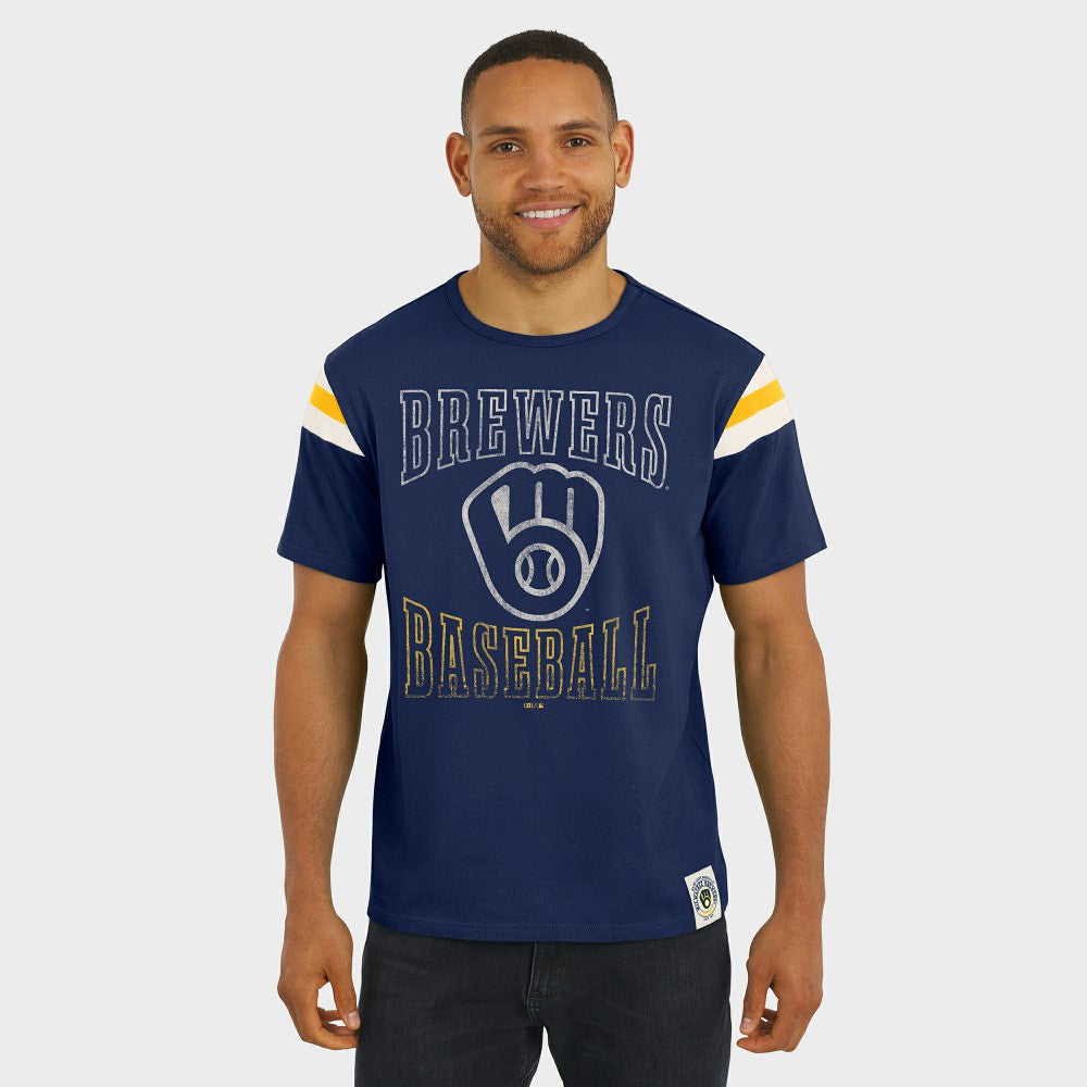 Milwaukee Brewers Darius Rucker Collection by Fanatics Distressed Sleeve Stripe T-Shirt Sale