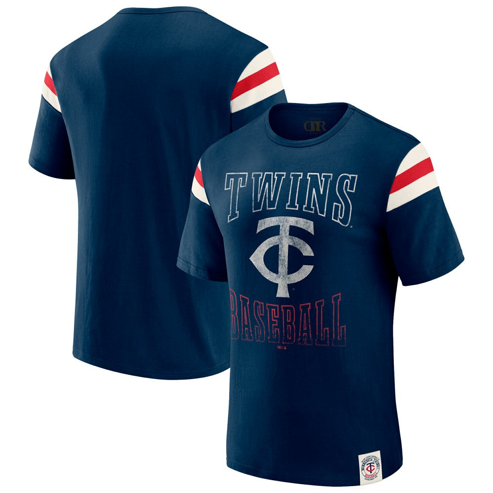 Minnesota Twins Darius Rucker Collection by Fanatics Distressed Sleeve Stripe T-Shirt On Sale