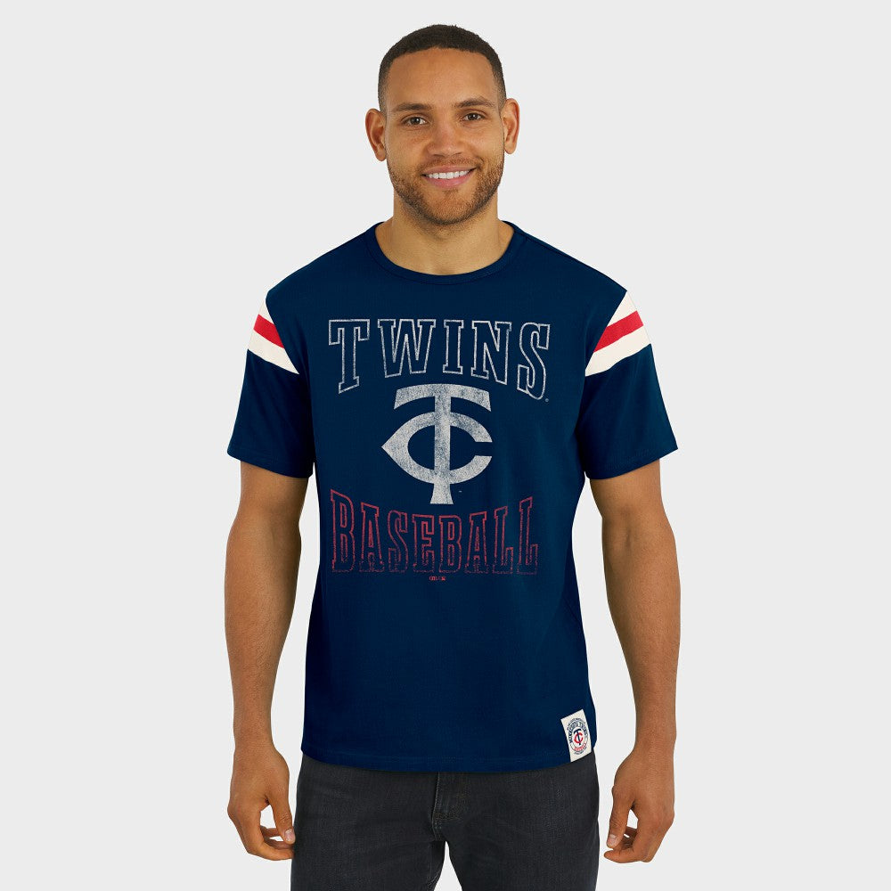 Minnesota Twins Darius Rucker Collection by Fanatics Distressed Sleeve Stripe T-Shirt On Sale