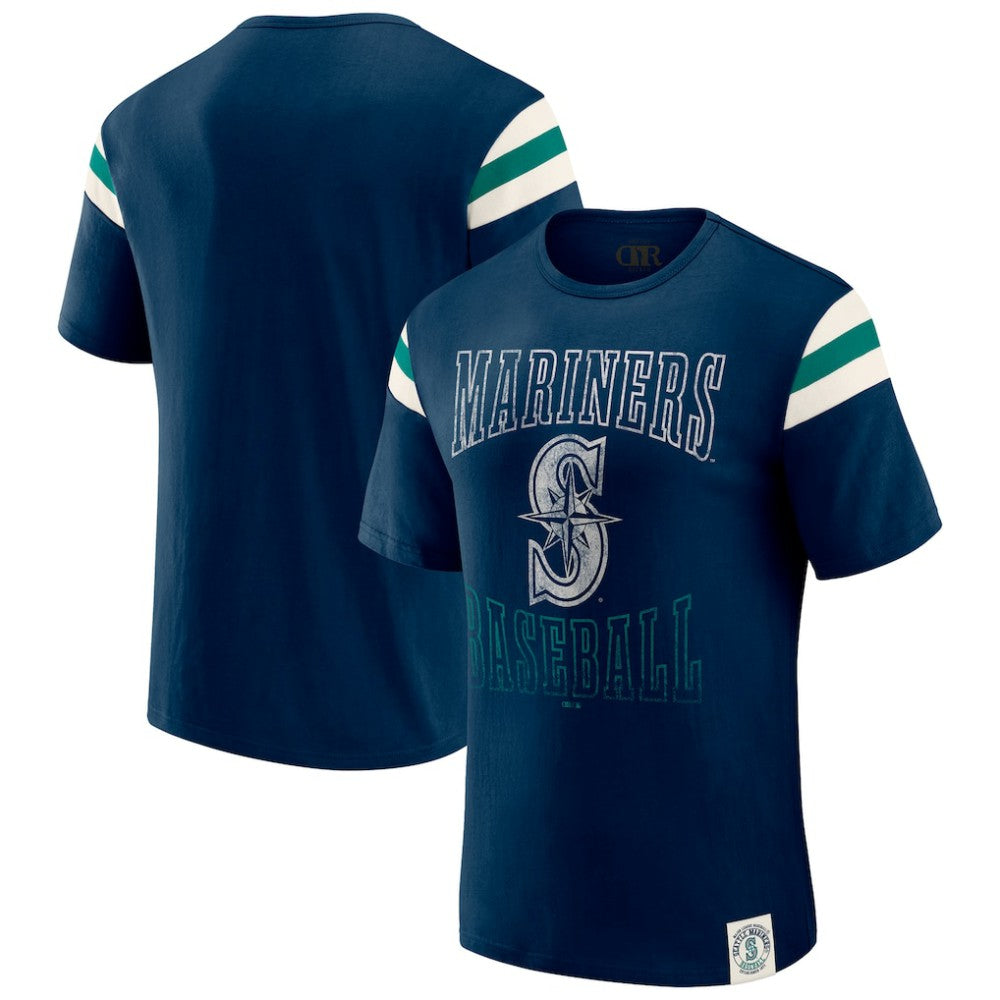 Seattle Mariners Darius Rucker Collection by Fanatics Distressed Sleeve Stripe T-Shirt Sale