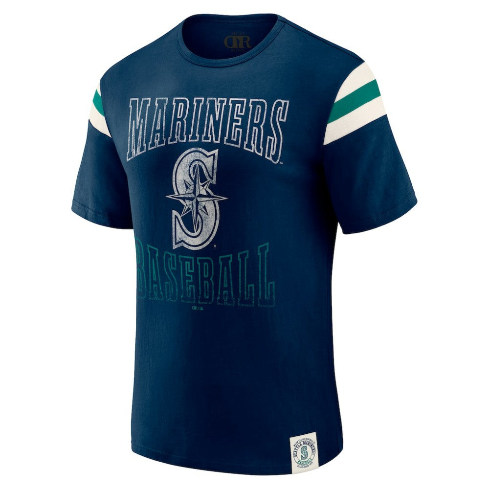 Seattle Mariners Darius Rucker Collection by Fanatics Distressed Sleeve Stripe T-Shirt Sale