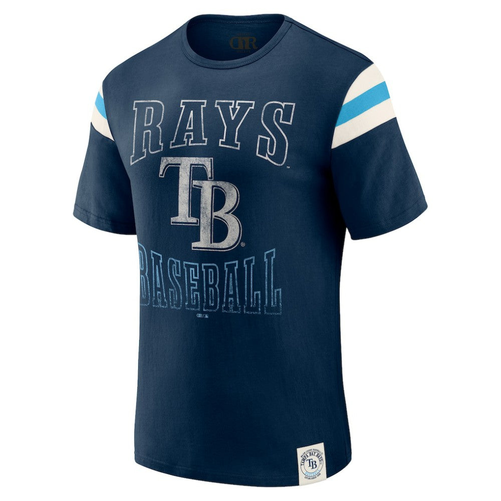 Tampa Bay Rays Darius Rucker Collection by Fanatics Distressed Sleeve Stripe T-Shirt Clearance