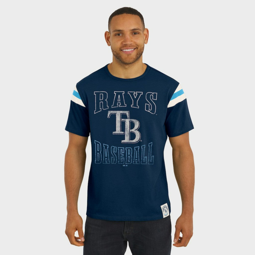 Tampa Bay Rays Darius Rucker Collection by Fanatics Distressed Sleeve Stripe T-Shirt Clearance