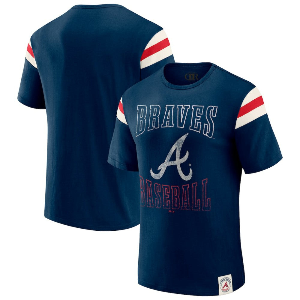 Atlanta Braves Darius Rucker Collection by Fanatics Distressed Sleeve Stripe T-Shirt discount