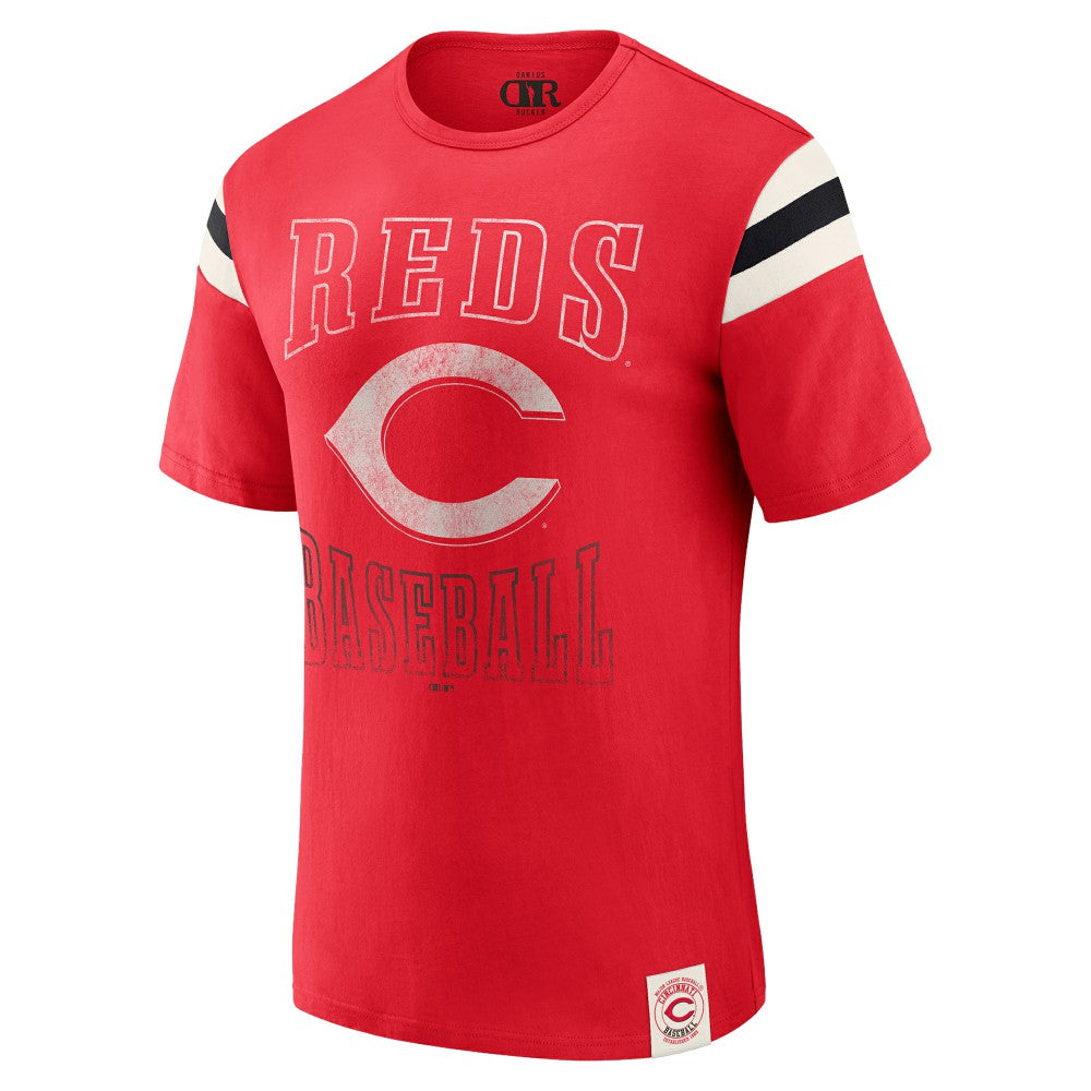 Cincinnati Reds Darius Rucker Collection by Fanatics Distressed Sleeve Stripe T-Shirt discount
