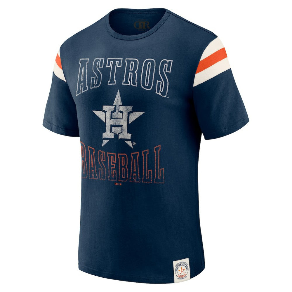 Houston Astros Darius Rucker Collection by Fanatics Distressed Sleeve Stripe T-Shirt On Sale