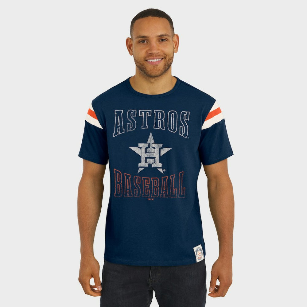 Houston Astros Darius Rucker Collection by Fanatics Distressed Sleeve Stripe T-Shirt On Sale