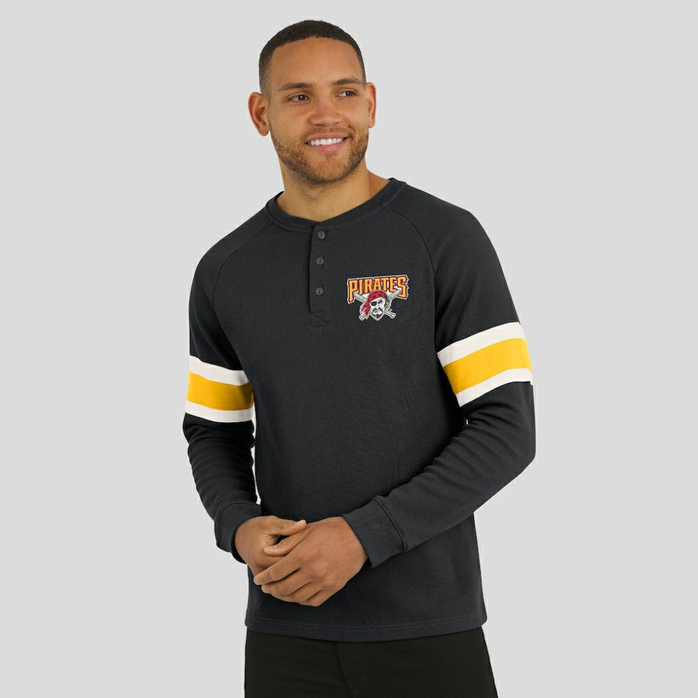 Pittsburgh Pirates Darius Rucker Collection by Fanatics Waffle-Knit Raglan Long Sleeve Henley T-Shirt discount