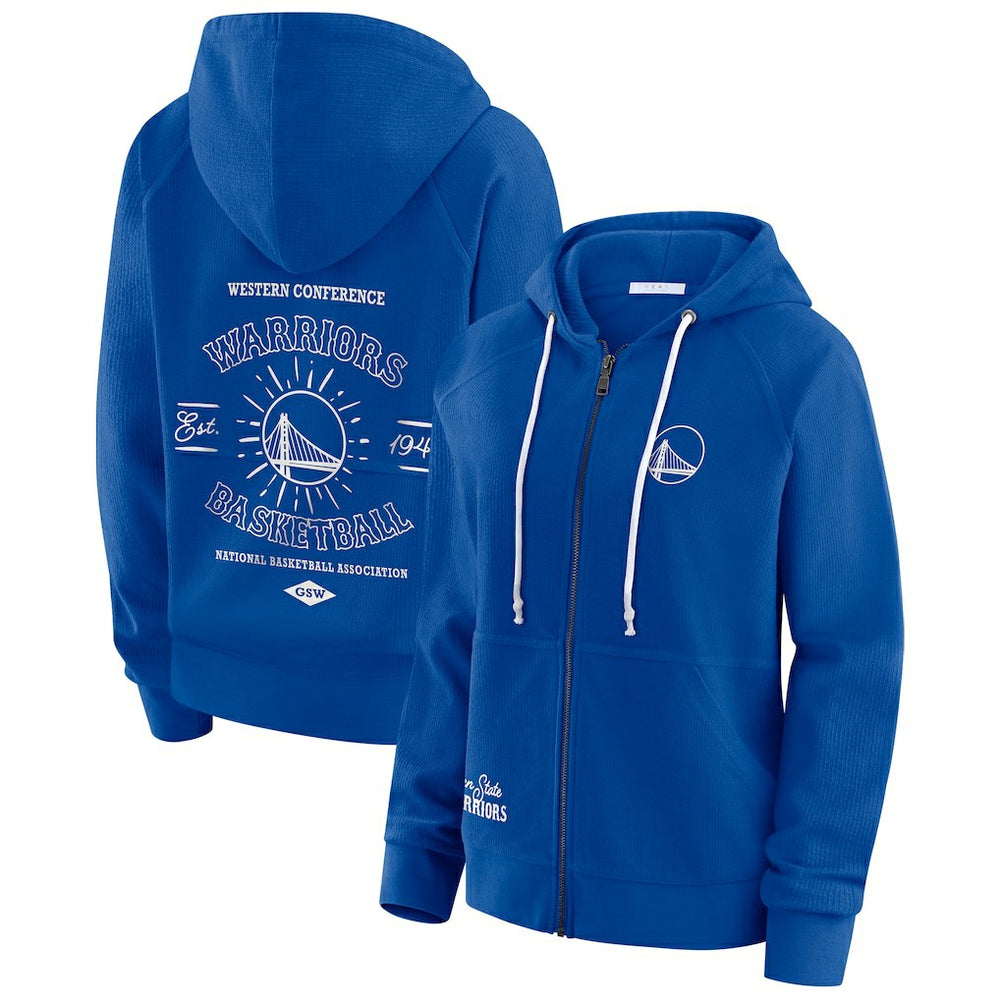 NBA - Golden State Warriors WEAR by Erin Andrews Women's Vintage Full-Zip Raglan Hoodie - Blue
