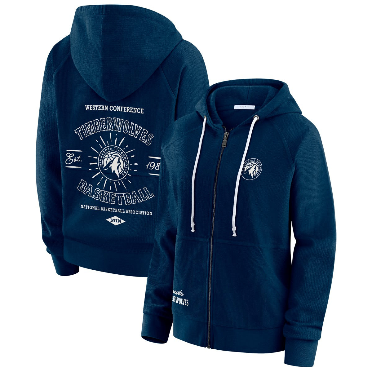 NBA - Minnesota Timberwolves WEAR by Erin Andrews Women's Vintage Full-Zip Raglan Hoodie - Navy