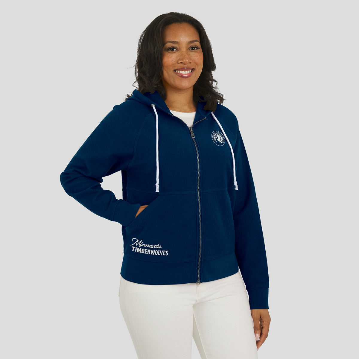 NBA - Minnesota Timberwolves WEAR by Erin Andrews Women's Vintage Full-Zip Raglan Hoodie - Navy