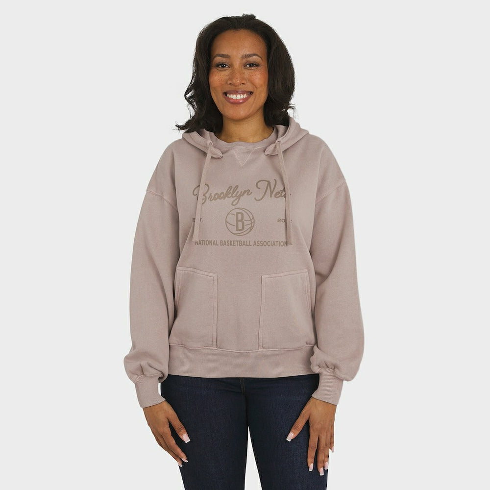 NBA - Brooklyn Nets WEAR by Erin Andrews Women's Washed Pullover Crewdie - Tan