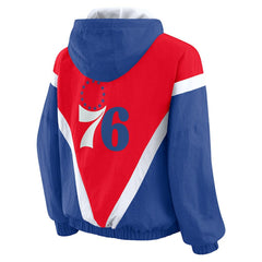 NBA - Philadelphia 76ers WEAR by Erin Andrews Women's Colorblock Full-Zip Hoodie Windbreaker Jacket - Red/Royal