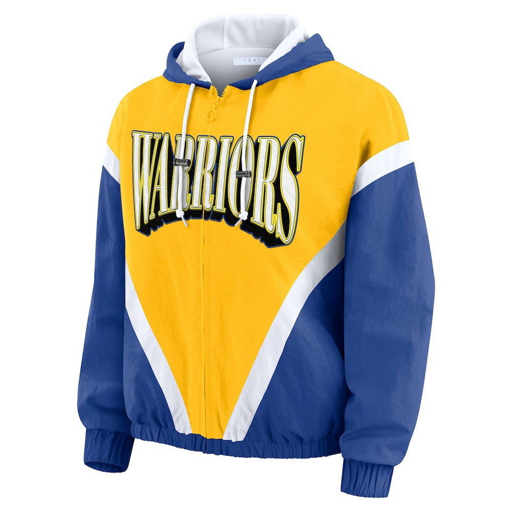 NBA - Golden State Warriors WEAR by Erin Andrews Women's Colorblock Full-Zip Hoodie Windbreaker Jacket - Gold/Royal