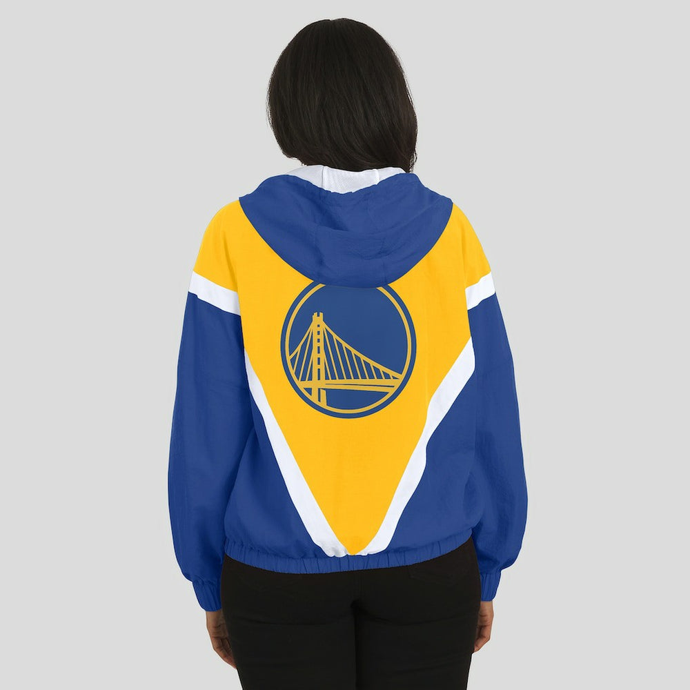 NBA - Golden State Warriors WEAR by Erin Andrews Women's Colorblock Full-Zip Hoodie Windbreaker Jacket - Gold/Royal